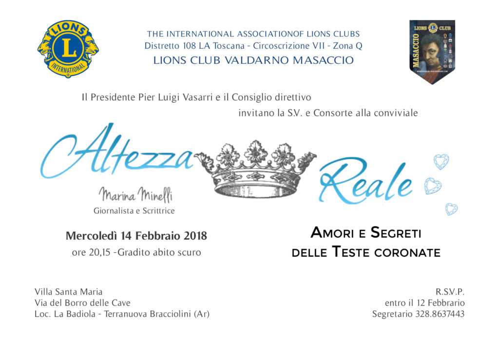 Lions Masaccio CONVIVIALE Febbraio 2018 Altezza Reale